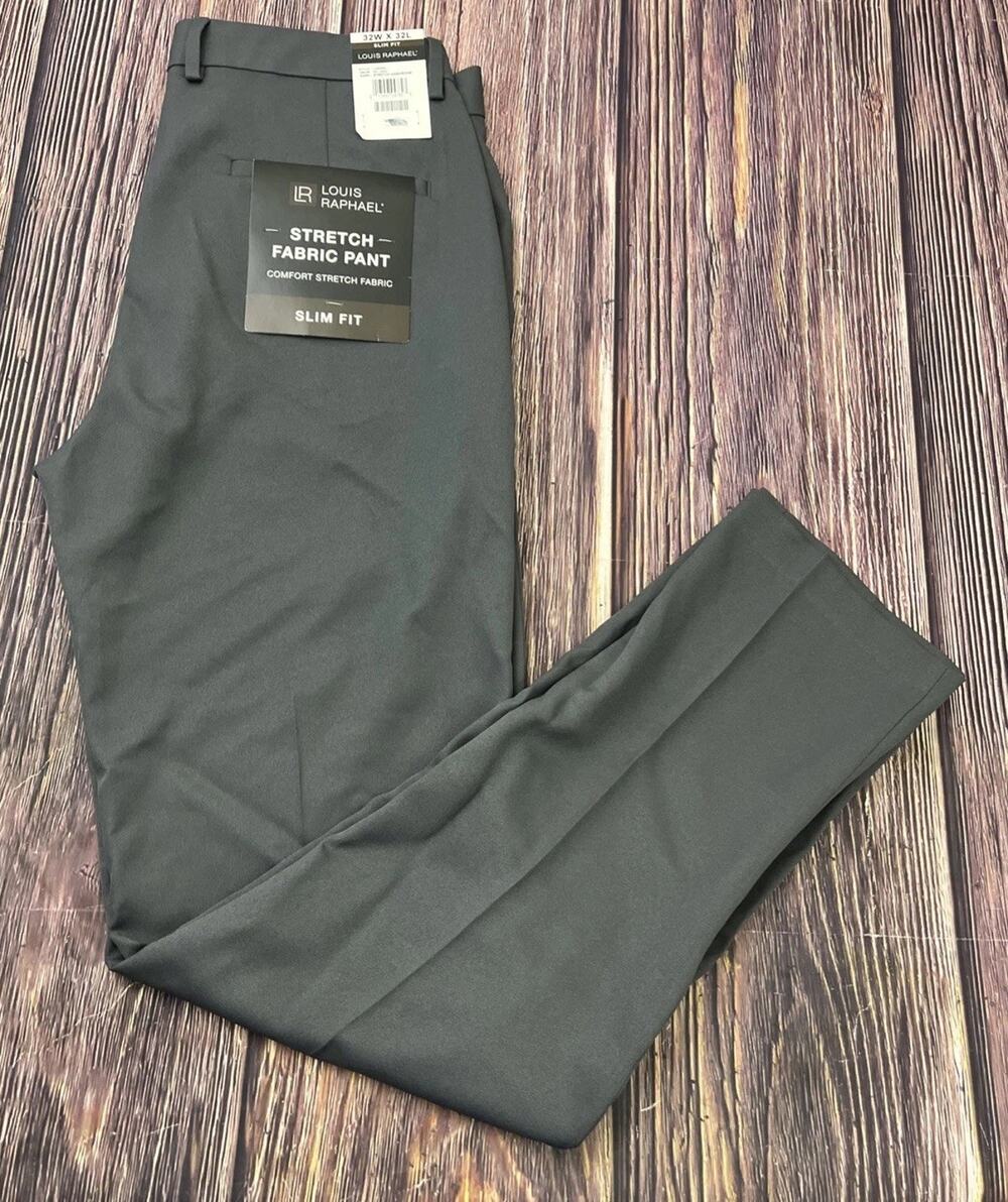 NWT Louis Raphael Gray Comfort Stretch Slim Fit Pants Mens 32x32 (Actual 32x32)